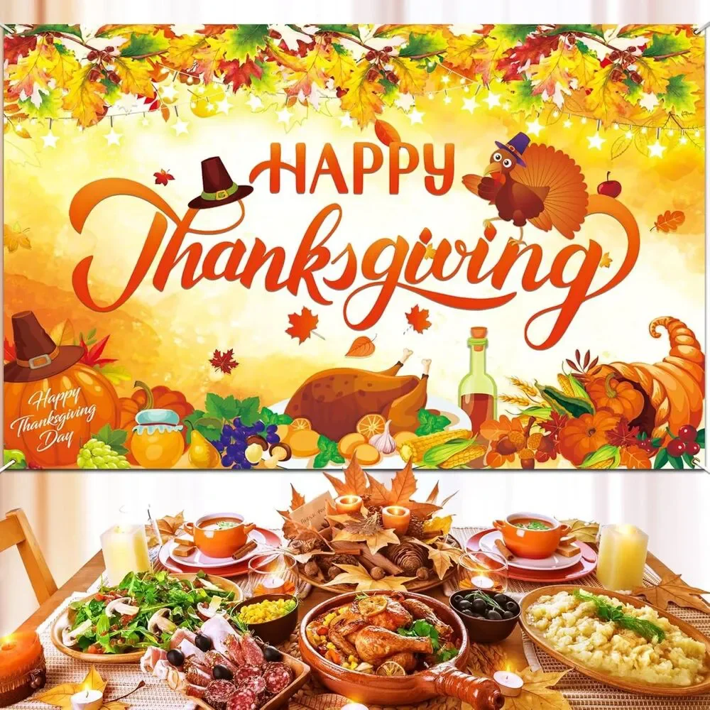 Premium Thanksgiving Backdrop Banner, Large 72x44in